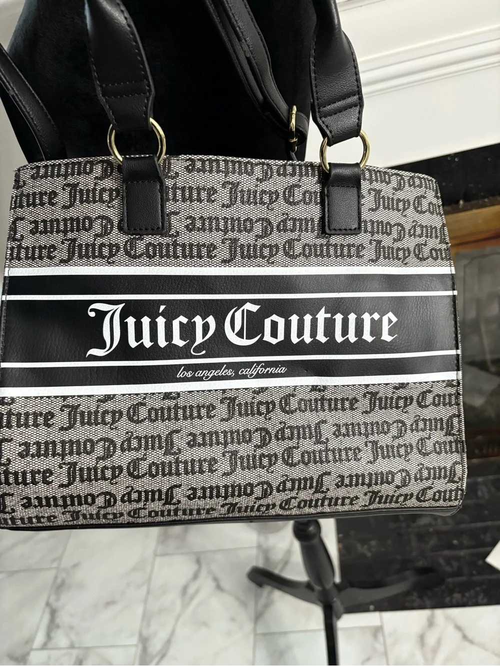 Juicy Couture Black and Beige Logo Messenger Bag